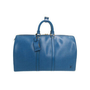 Louis Vuitton Epi Leather Keepall Boston Shoulder Bag Blue